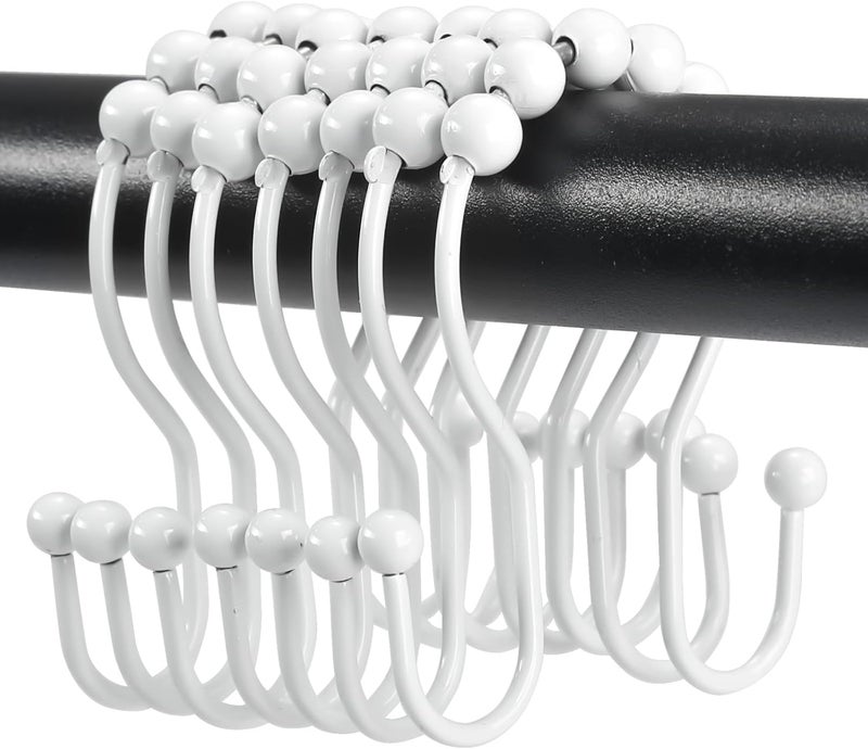 OEH Shower Curtain Hooks, Shower Curtain Rings, White Shower Curtain Hooks Rust Proof, Smooth Gliding Metal Shower Curtain Rings Rust Proof, Double Shower Rings for Curtain, 12 Pcs, White - Image 1